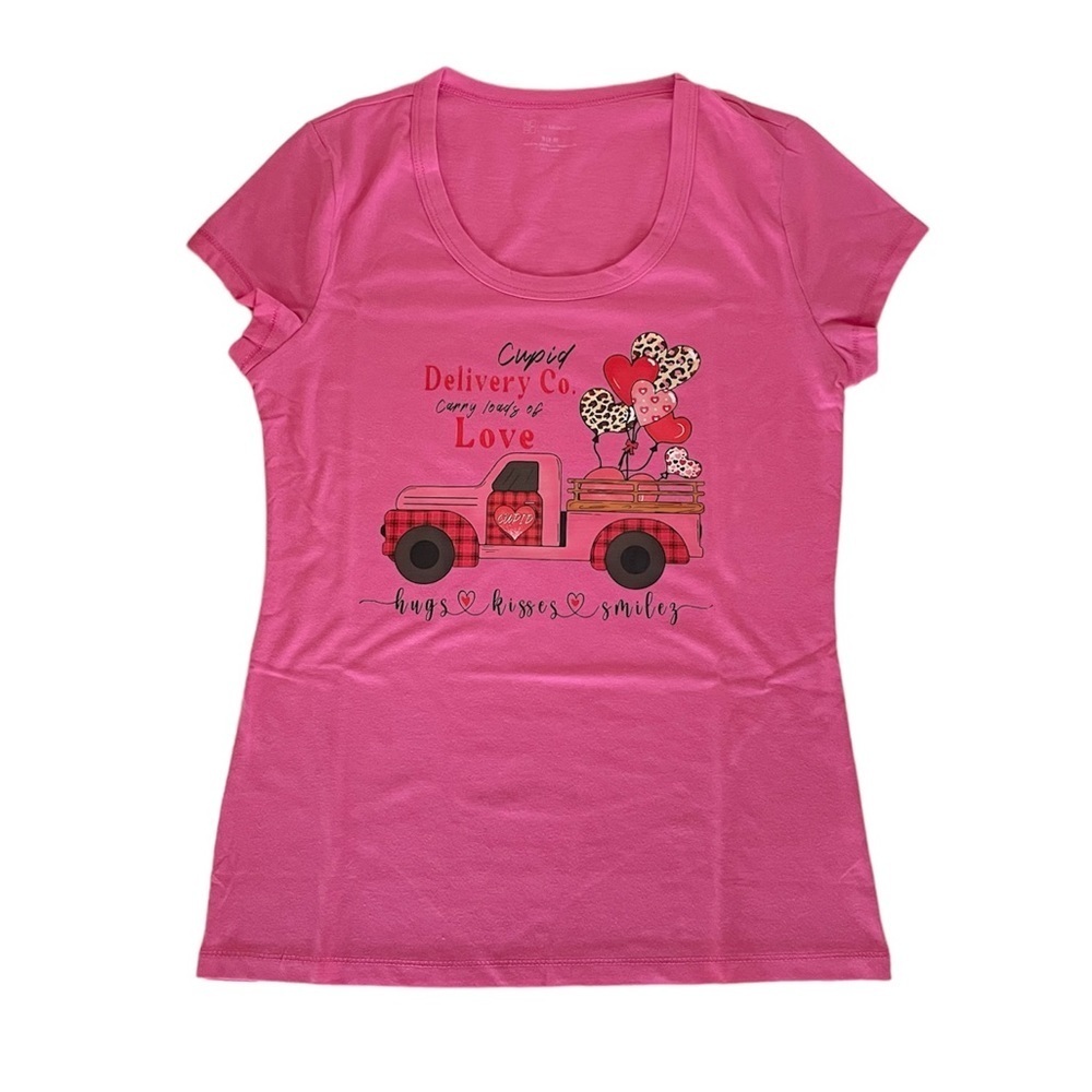No Boundaries Custom Pink Valentine’s Day Cupid Scoop Tee Juniors Small (3-5)